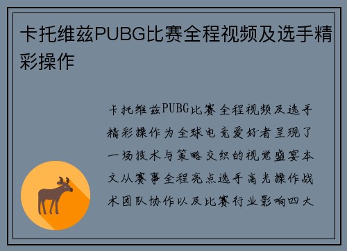 卡托维兹PUBG比赛全程视频及选手精彩操作