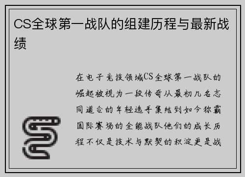 CS全球第一战队的组建历程与最新战绩